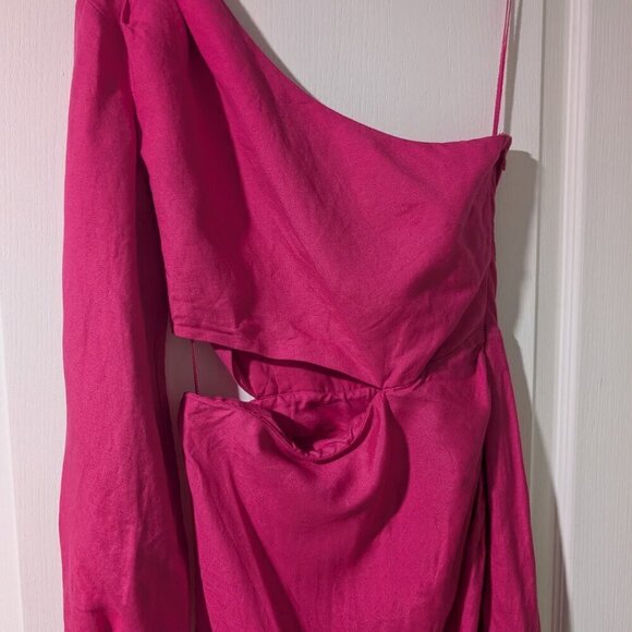 NEW! & Other Stories | Fringed One-Shoulder Midi Dress in Pink - Picture 8 of 13